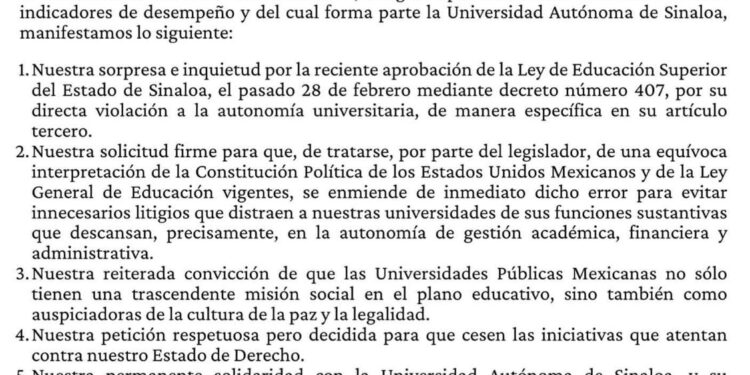 Solicita CUMex a diputados de Sinaloa enmendar error en la Ley de Educación Superior por violación a la autonomía universitaria