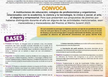 Emite Congreso Convocatoria para entregar Premio al Mérito Juvenil 2023