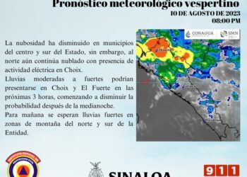 Continuarán las lluvias en la zona centro-norte y norte de Sinaloa : Protección Civil