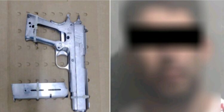 Traía fajada a la cintura una pistola calibre 45 y fue detenido en Los Huizaches