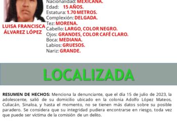 FGE localiza a adolescente en Angostura, ya se encuentra con sus familiares 