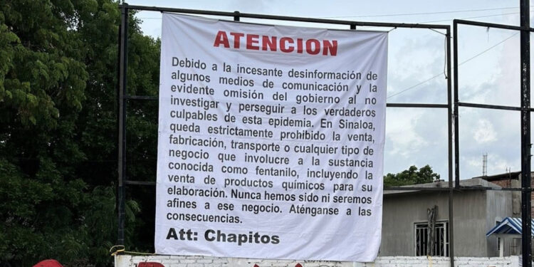 “Chapitos” prohíben en narcomantas la venta, fabricación y transporte de fentanilo en Sinaloa