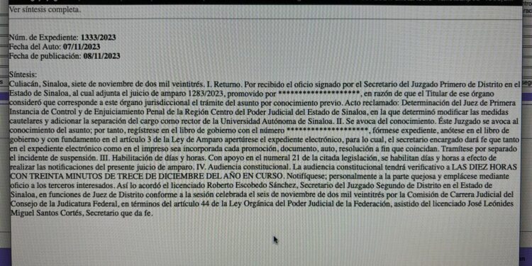 Tribunal Federal admite amparo; se espera que se revoque la decisión del juez local y se restituya en la Rectoría a Jesús Madueña, señala abogado