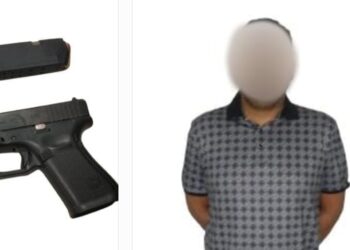 Policías Estatales y Municipales aseguran a un civil armado en el primer cuadro de Culiacán