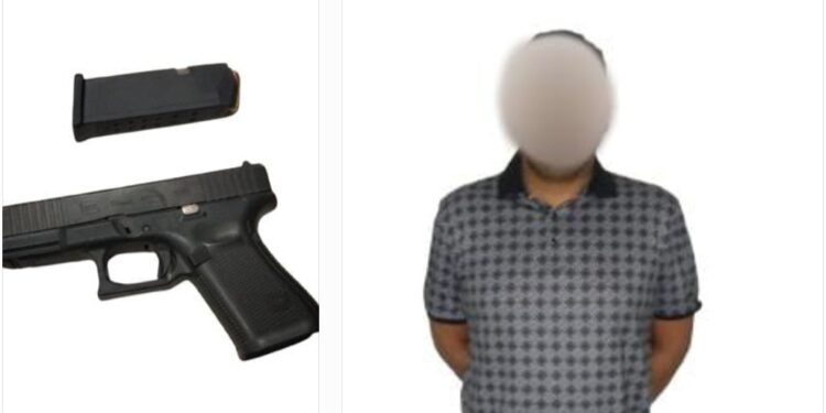 Policías Estatales y Municipales aseguran a un civil armado en el primer cuadro de Culiacán