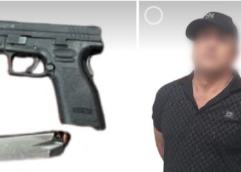 Policía estatalea asegura a civil con arma de fuego