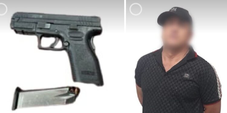 Policía estatalea asegura a civil con arma de fuego