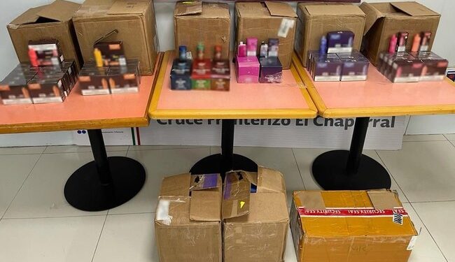En Baja California, GN y ANAM detienen a persona que pretendía ingresar al país 1,500 cigarrillos electrónicos