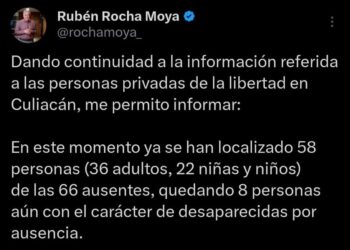 Ya son 58 las personas localizadas: Rubén Rocha Moya
