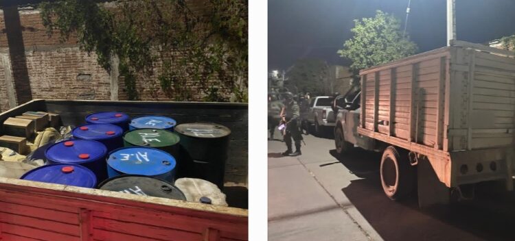 Sedena y Policía Estatal aseguran camioneta con químicos