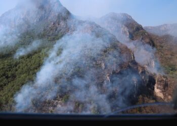 Sebides supervisa zona afectada por incendio forestal en Elota; anuncia 134 personas combatiéndolo