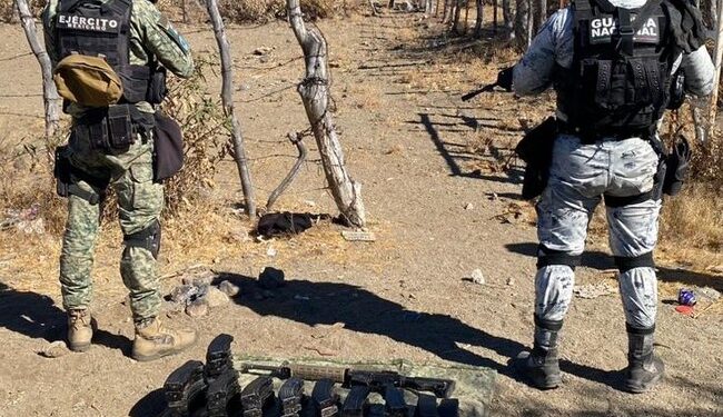 Localizan mil cartuchos, 42 cargadores y fusil de asalto en un abrevadero en Sonora