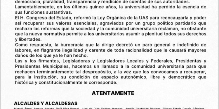 Llaman representantes populares a rechazar el paro de labores en la UAS