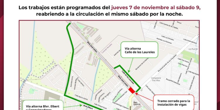 Cierre temporal de circulación en México 15 y Orquídeas en Culiacán