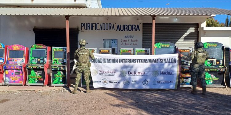 Grupo Interinstitucional logró el aseguramiento de 48 máquinas tragamonedas en Mazatlán y San Ignacio