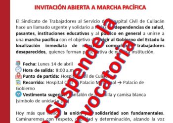 Se suspende marcha pacífica, tras localización de enfermeros del Hospital Civil
