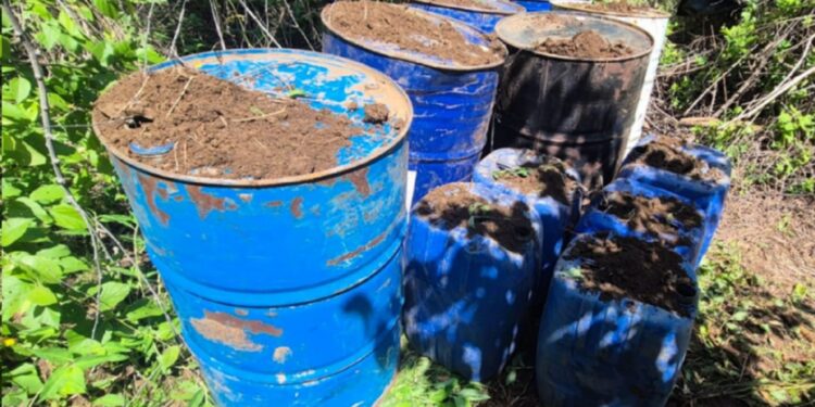 Grupo Interinstitucional asegura área de almacenamiento de sustancias químicas en Cosalá