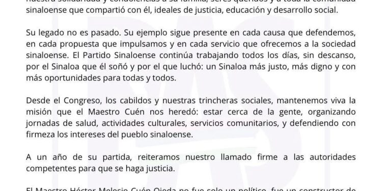 PAS pide justicia a un año del asesinato de Héctor Melesio Cuén: “No vamos a fallarle”