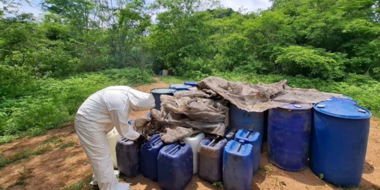 Grupo Interinstitucional asegura 6 áreas de almacenamiento de químicos en Culiacán, Mocorito y Elota