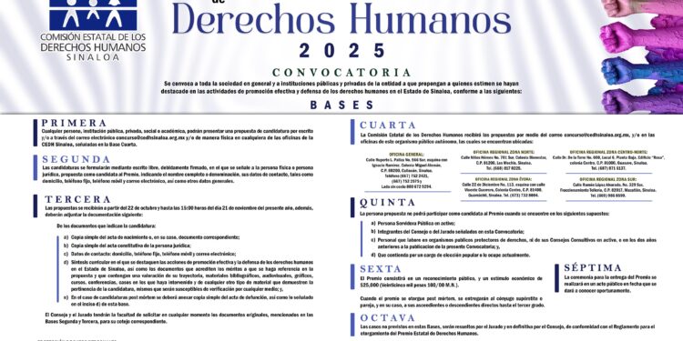 La CEDH Sinaloa lanza la convocatoria al Premio Estatal de Derechos Humanos 2025