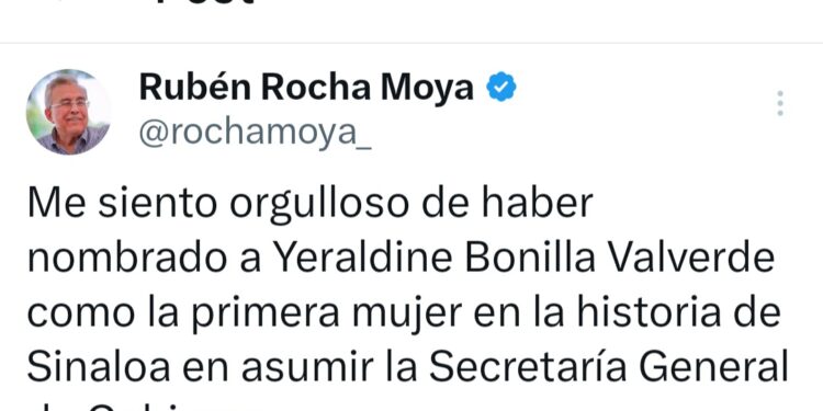 Gobernador Rubén Rocha Moya aclara sus comentarios y se disculpa con la hoy Secretaría General de Gobierno Yeraldine Bonilla