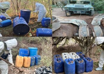 Grupo Interinstitucional localiza e inhabilita 19 áreas clandestinas de almacenamiento de precursores químicos en Culiacán, Badiraguato y Cosalá