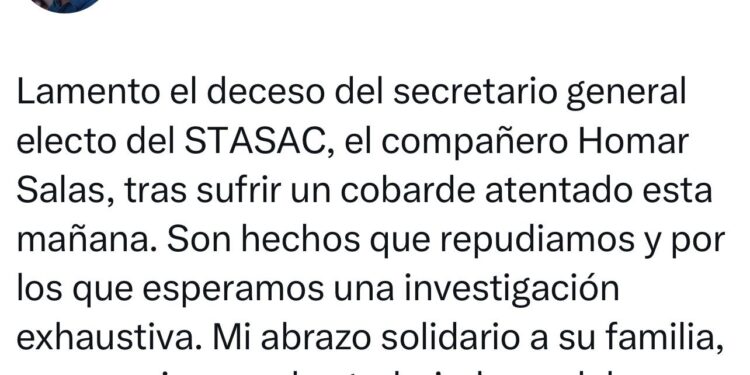 Alcalde de Culiacán lamenta asesinato de líder del Stasac y exige el esclarecimiento del crimen
