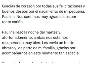 Tras el nacimiento de su bebé, Yeraldine Bonilla agradece las felicitaciones y afirma que sigue al pendiente de Sinaloa