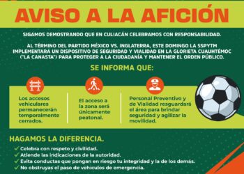 La SSPyTM llama a celebrar con responsabilidad; implementará operativo de seguridad al término del partido México vs. Inglaterra