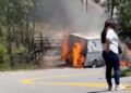 Se incendia camión de valores en carretera a Surutato; custodios resultan ilesos