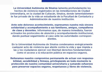 Estudiante de 17 años es asesinado en inmediaciones de Ciudad Universitaria de la UAS