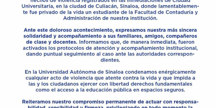 Estudiante de 17 años es asesinado en inmediaciones de Ciudad Universitaria de la UAS