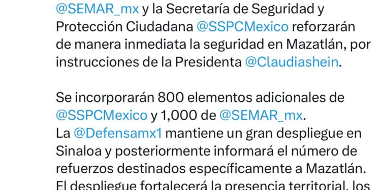 Autoridades federales refuerzan el despliegue de seguridad en Sinalo con más de mil 800 elementos