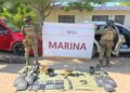 Secretaría de Marina realiza aseguramiento de presunta droga, armamento, vehículos y equipo táctico en Sinaloa